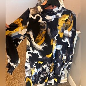 Nine West Black and Yellow Long Sleeve Dress